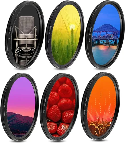 Acuvar Kit de filtro de lente de color graduado de 1.929 in - Juego de 6 filtros degradados para lentes de cámara DSLR - Compatible con Canon,
