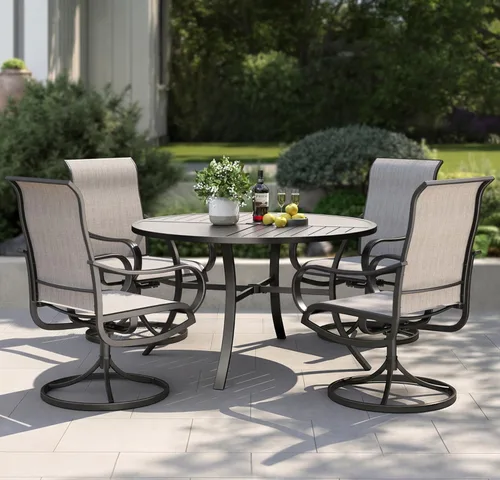 Miniatura 24 de PHI VILLA Juego de comedor de patio de 5 piezas con 4 sillas de comedor giratorias para exteriores y 1 mesa de comedor redonda grande, silla de tela