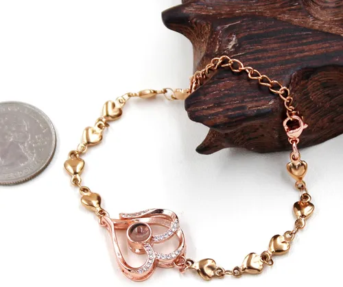 Miniatura 4 de Pulsera de cadena de corazón personalizada con texto en inglés "I Love You in 100 Language", regalos para mamá, esposa, novia