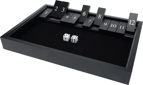 WE Games: juego de mesa de madera "Shut The Box" - Juego de pub para cerrar la caja con 12 fichas de números y 2 juegos de dados - Acabado negro