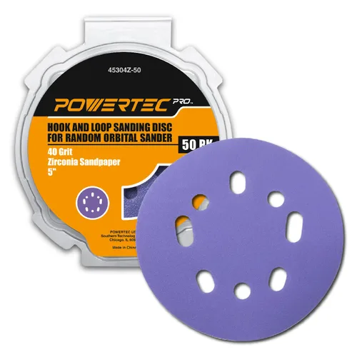 Miniatura 32 de POWERTEC 25PK, 40 Granos, Discos de Lijado de 5 Pulgadas - Gancho y Bucle, Discos de Lijado de Óxido de Aluminio de 5 Pulgadas de 8 Agujeros
