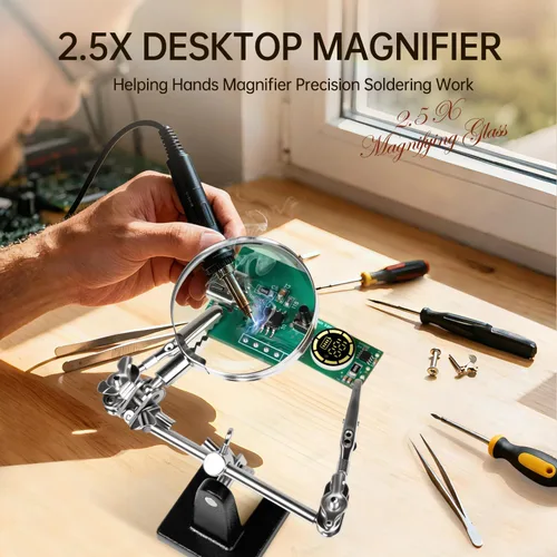 Miniatura 3 de AORAEM Lupa de manos de ayuda con clips de cocodrilo ajustables dobles en estación de soldadura de lupa 2.5X para manualidades, pasatiempos, micro