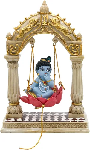 alikiki Baby Krishna on Swing - Estatua de ídolo hindú de 6.7 pulgadas de alto, estatua de ídolo de Krishna, mini artículo de Murti de la India,