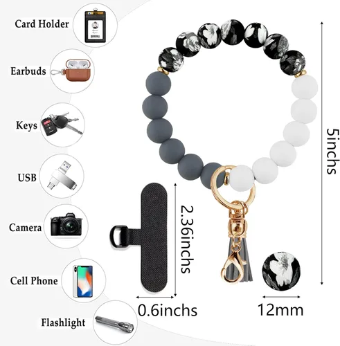 Miniatura 5 de Correa de muñeca de teléfono con cuentas de silicona, pulsera para teléfono con lengüeta de sujeción, pulsera manos libres para iPhone (negro)