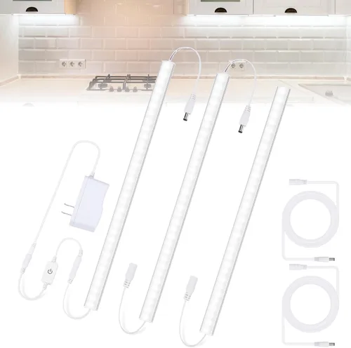Luces bajo encimera para cocina, 3 paquetes x 12 pulgadas de iluminación LED regulable bajo gabinete, blanco frío 6000K, luces bajo gabinete