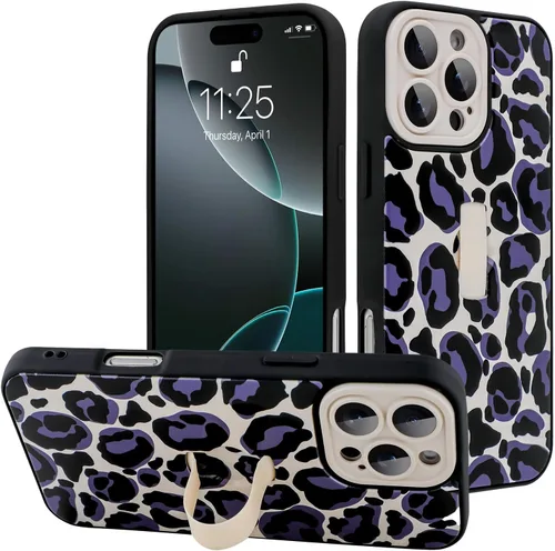 Miniatura 22 de Funda diseñada para iPhone 17 Pro Max con soporte plegable y correa para dedos, bonito patrón de lazo de corazón de flor rosa para mujeres y niñas