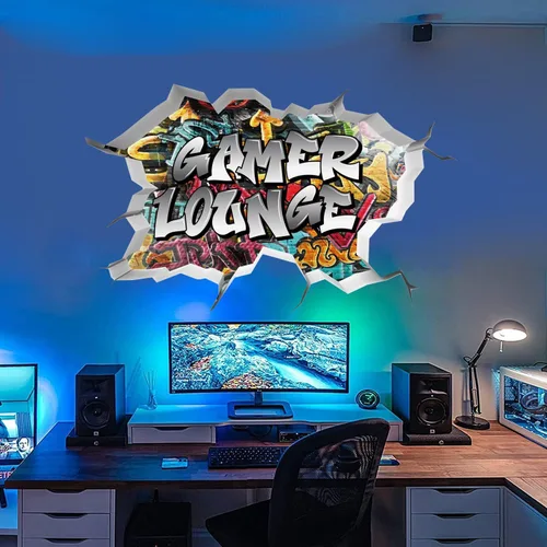 Miniatura 9 de TOARTI Adhesivos de pared 3D de juegos, calcomanías de pared para juegos para habitación de niños, zona de juegos para niños, papel tapiz de video