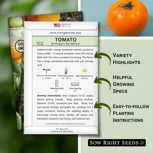 Miniatura 2 de Sow Right Seeds - Semillas de tomate Kellogg's Breakfast para plantar - Paquete de reliquia sin OMG con instrucciones para plantar un huerto casero