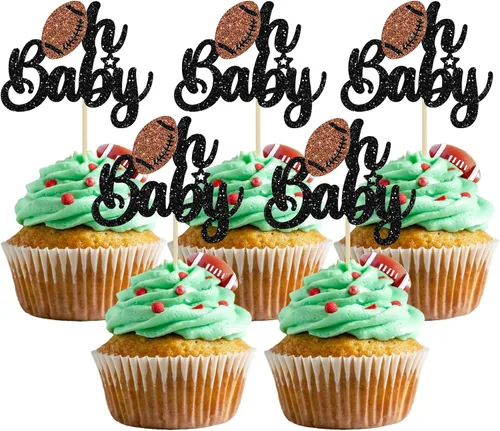 Miniatura 8 de 24 piezas de pelota de rugby para magdalenas, jugadores de fútbol, selecciones deportivas para cupcakes, temática de deportes de rugby, baby shower