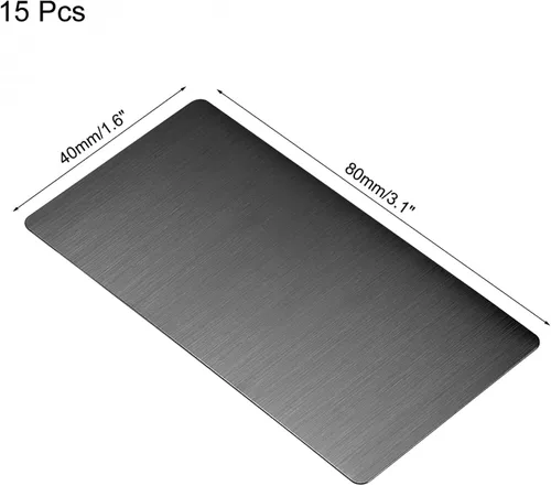 Miniatura 2 de uxcell Tarjeta de metal en blanco de 3.150 x 1.575 x 0.016 in, placa de acero inoxidable 201 cepillado para bricolaje impresión láser grabado negro