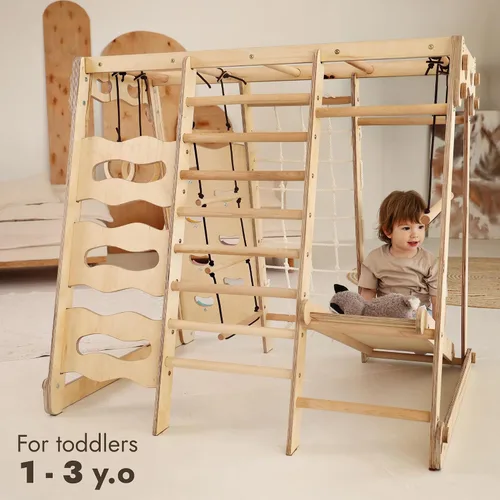 Miniatura 8 de Goodevas Improves 9-in-1 Indoor Climbing Frame for Kids, Montessori Climbing Frame with Slide, Swing, Climbing Wall, Climbing Triangle - Playground