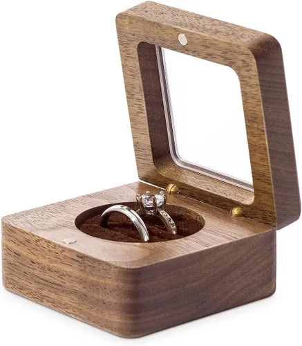 Miniatura 5 de Wislist Caja de anillos para ceremonia de boda soporte de almohadas de madera para propuesta de boda y compromiso nuez