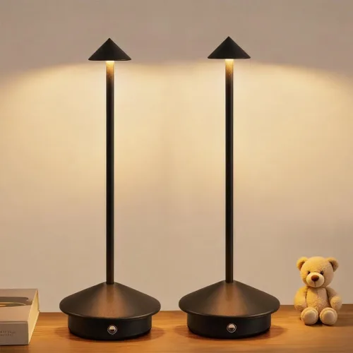Paquete de 2 lámparas de mesa inalámbricas de aluminio, lámparas de mesa recargables de 6000 mAh, lámpara LED táctil portátil, lámparas de mesa Negro