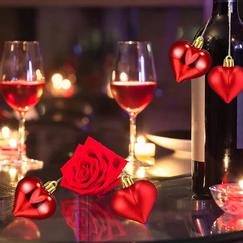 Miniatura 7 de 24 adornos en forma de corazón para el día de San Valentín, bolas de corazón brillantes y mate, decoraciones colgantes para el día de San Valentín
