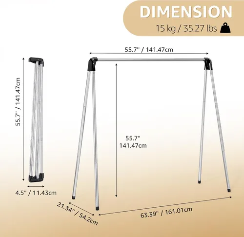Miniatura 2 de Estante de secado de ropa, plegable, estante de lavandería de acero inoxidable, de pie, uso en interiores y exteriores con diseño apto para viajes
