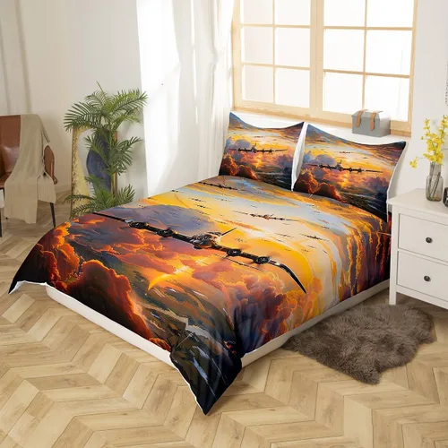 Miniatura 3 de Erosebridal Juego de ropa de cama con diseño de avión tamaño individual, funda de edredón con estampado de avión para niños, adolescentes y adultos