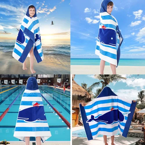 Miniatura 6 de Toallas de baño para niños, toalla para niños con capucha para playa, baño, piscina, toallas de natación de 30 x 50 pulgadas, tamaño grande, ultra