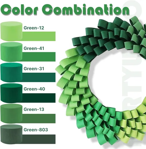 Miniatura 3 de PartyWoo Serpentinas de papel crepé verde, 6 rollos de 492 pies, paquete de papel crepé verde bosque esmeralda cazador para graduación, Navidad