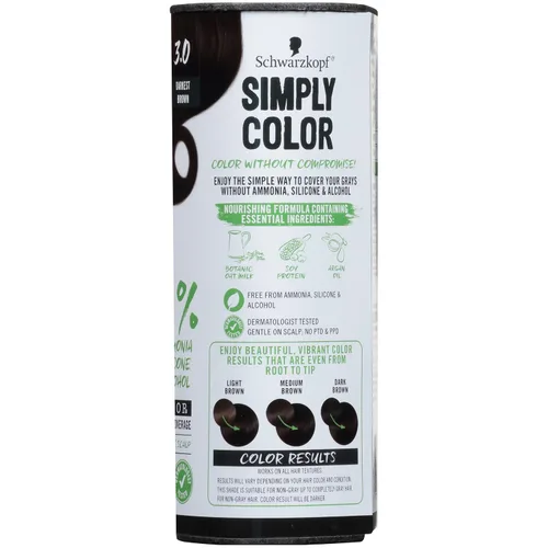 Miniatura 11 de Schwarzkopf Simply Color - Tinte permanente para el cabello, Marrón más oscuro Tono 3.0 Paquete de 2 3.0 Marrón más oscuro