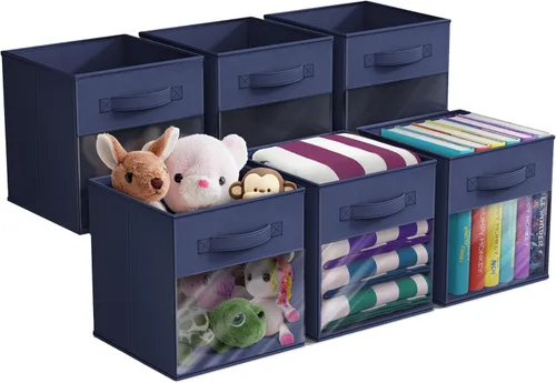 Miniatura 12 de Sorbus Contenedores de almacenamiento de 11 pulgadas con ventana transparente, 6 cestas plegables para organizar ropa, juguetes, libros, cubos