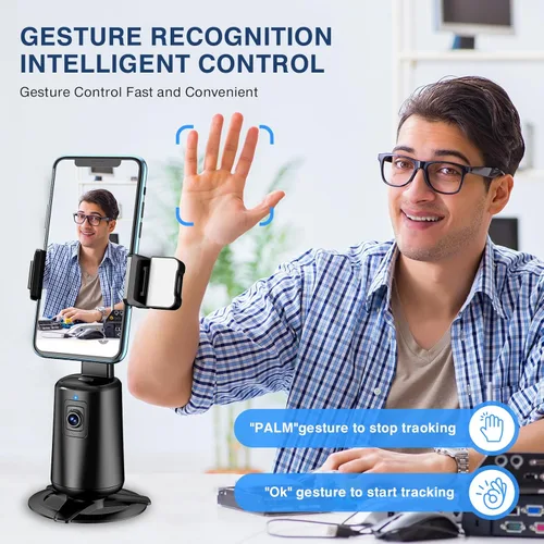 Miniatura 3 de Trípode de seguimiento facial automático giratorio de 360°, soporte para fotos y video, sin aplicación, soporte para cámara con control remoto