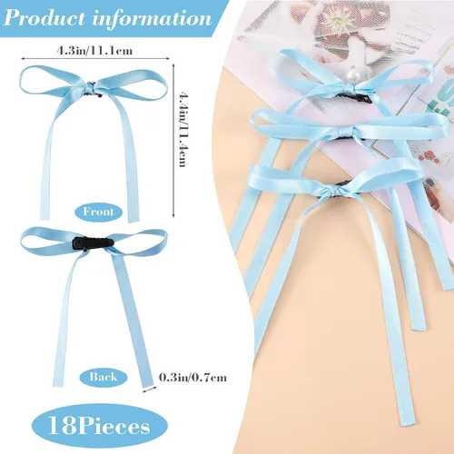 Miniatura 3 de HINZIC 18 pinzas para el cabello con lazo azul de 4.3 pulgadas, cintas largas para Halloween, rave, Navidad, boda, graduación, pasadores de pelo