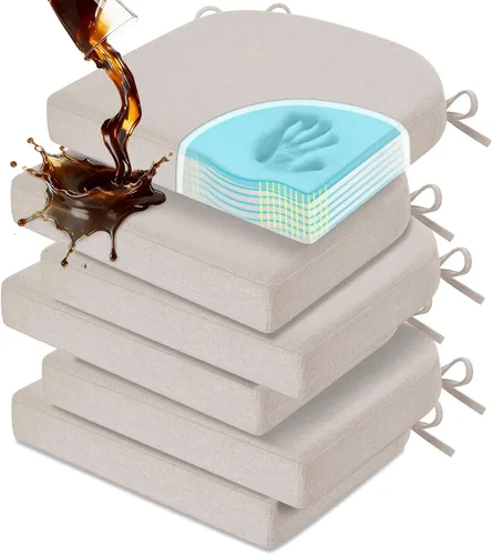 Miniatura 9 de downluxe Cojines para sillas de comedor, almohadillas de lino de espuma viscoelástica para sillas de cocina con lazos, cubierta impermeable, Beige