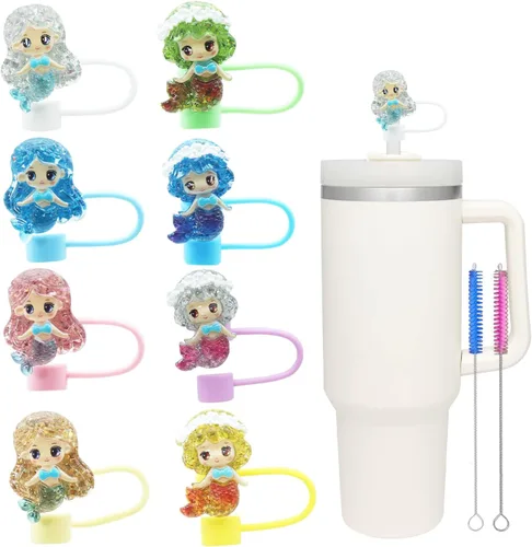 Miniatura 6 de 12 piezas de lindas cubiertas de pajita de silicona, tapas de pajita RENUIS para vasos, puntas de pajitas de beber portátiles reutilizables, tapones