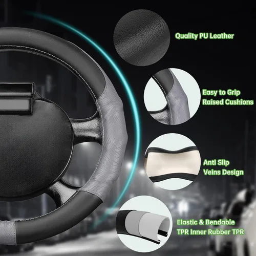 Miniatura 9 de 10L0L Funda para volante de carrito de golf de 13 pulgadas para EZGO TXT y RXV, piel sintética antideslizante y sensación de agarre cómodo, negro
