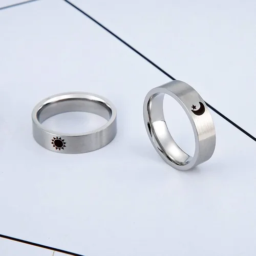 Miniatura 4 de XAHH - Anillos de sol y luna con estrella, para parejas, 2 piezas de acero inoxidable, color plateado, de compromiso, boda