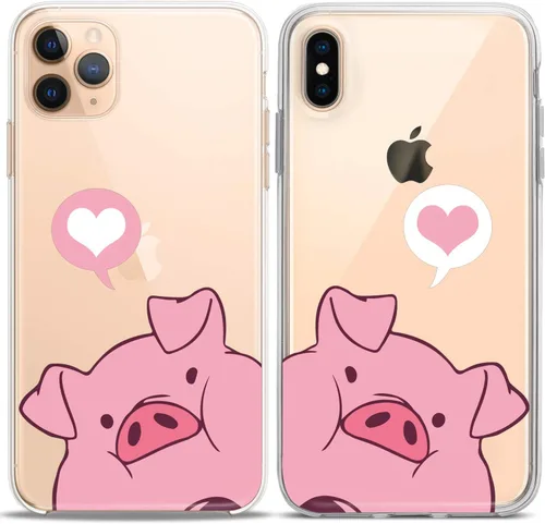 Miniatura 5 de Fundas a juego para parejas compatibles con iPhone 16 15 14 13 12 11 Pro Max Mini Xs X 6s 8 Plus 7+ Xr 10 SE 5 Pink Coon Pigs Kawaii Funda de Pareja