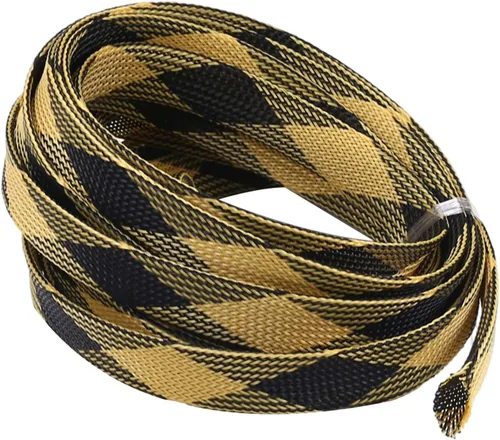 Miniatura 6 de Bettomshin Manga de gestión de cables negra y amarilla, 0.63 pulgadas de ancho, protector de cable PET ignífugo de 16.4 pies (16.4 ft)