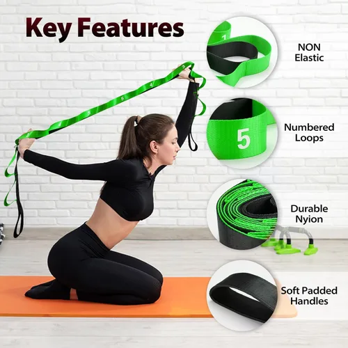 Miniatura 3 de Acozycoo Correa de estiramiento con 10 bucles, correa de yoga para terapia física, entrenamiento en casa, entrenamiento de pilates y flexibilidad