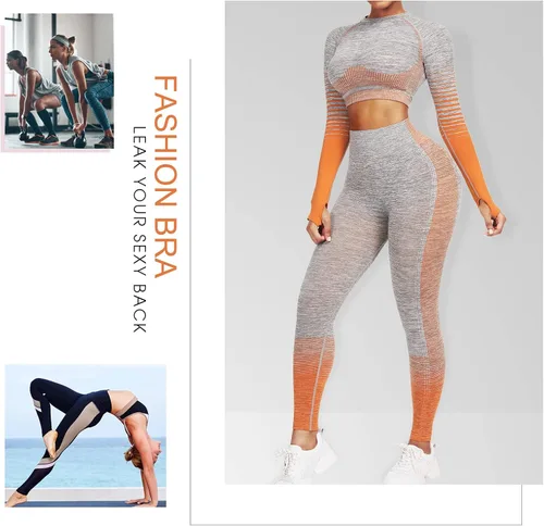 Miniatura 7 de JOYMODE - Conjunto de entrenamiento para mujer, diseño de 2 piezas con leggings de tiro alto sin costuras y camiseta corta , para yoga
