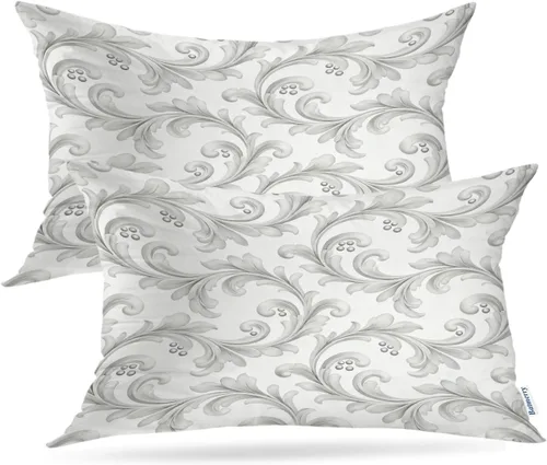Miniatura 64 de Batmerry Juego de 2 fundas de almohada decorativas con estampado floral gris y blanco de 18 x 18 pulgadas, estilo victoriano con patrón de flores