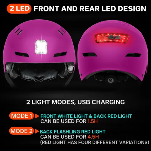 Miniatura 3 de DKONI Casco de bicicleta con luces LED, casco de bicicleta para viajeros, casco de ciclismo recargable por USB, casco de luz LED frontal y trasera