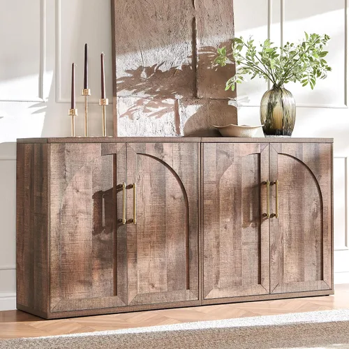Miniatura 34 de ACCOHOHO Aparador de puerta arqueada, gabinete de buffet, gabinete de acento con estante ajustable, gabinete modular de madera para comedor, sala