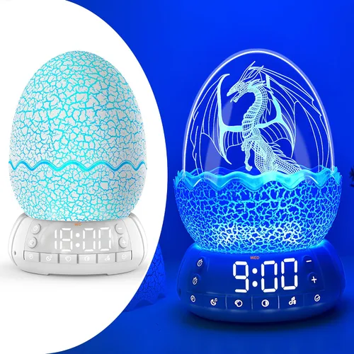 Miniatura 8 de Reloj Digital Huevo de Dragón de 2da Generación Despertador Ok para Despertar con Luz Nocturna / 20 Canciones de Cuna Ruido Blanco/Altavoz