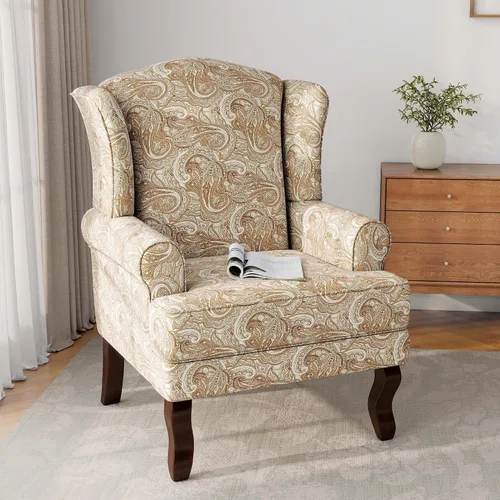Miniatura 50 de Silla decorativa, sillón tapizado con respaldo alto con esponja de alta resistencia y patas de madera, sillas individuales modernas y cómodas de Un