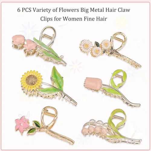Miniatura 4 de 6 pinzas de metal grandes para el cabello de tulipán, girasol y lirio, pinzas florales antideslizantes para cabello fino y grueso
