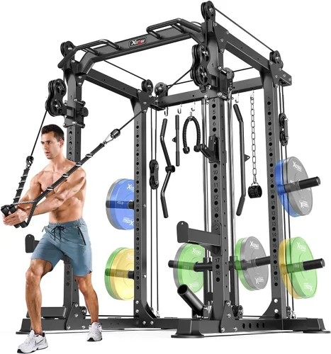 Miniatura 17 de Power Rack Power Cage Rack multifunción para sentadillas con sistema cruzado de cable seleccionable más accesorio de entrenamiento para garaje