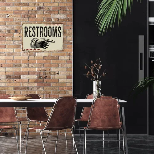 Miniatura 3 de Letrero para baños con masilla de mano derecha para restaurante rústico, decoración de pared, baño, puerta de negocios, regalo, 8 x 12, metal