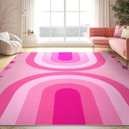 Miniatura 11 de Well Woven Apollo - Alfombra lavable de 3 pies 3 pulgadas x 5 pies, círculos modernos color rosa intenso, para sala de estar, dormitorio y oficina