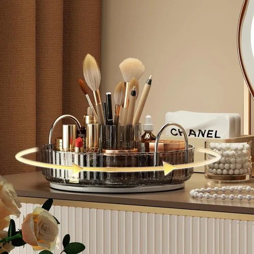 Miniatura 10 de YCIA&DONE Organizador de maquillaje giratorio para tocador, almacenamiento de maquillaje de gran capacidad, estante para el cuidado de la piel