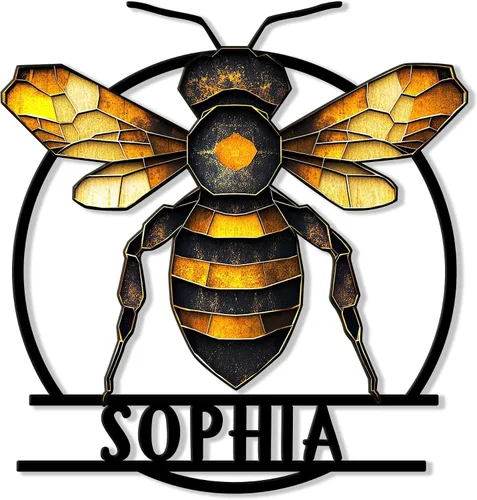 Miniatura 8 de Letrero de metal personalizado de abeja, cartel colgante de abeja de miel, porche de bienvenida al aire libre, valla de pared con nombre