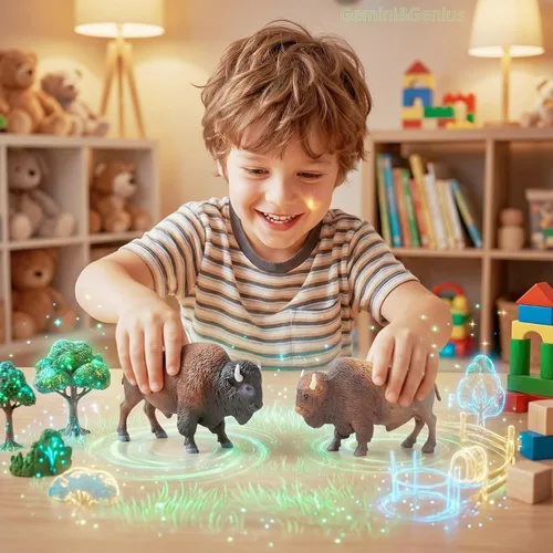 Miniatura 2 de Gemini&Genius Figura de bisonte norteamericano, figura de acción de toro, juguete de juego de vida silvestre para niños, pintado a mano, juguetes