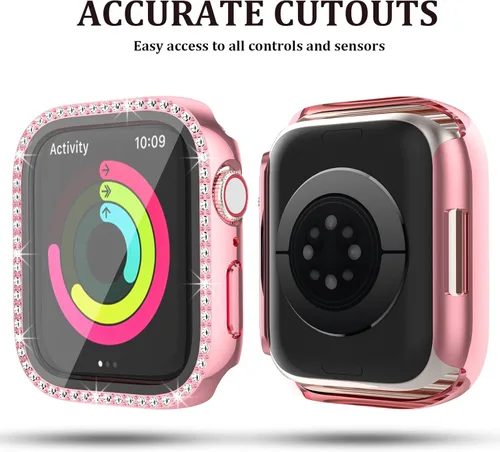 Miniatura 4 de Paquete de 5 fundas brillantes para Apple Watch de 1.575 pulgadas SE 3 (2025)/SE 2/SE/Series 6/5/4 con protector de pantalla de vidrio templado