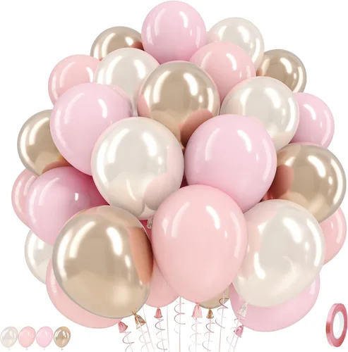 Globos de látex blanco dorado rosa claro, 35 piezas
