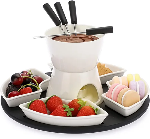 BSTKEY Juego de calentador de mantequilla de cerámica de 10.1 fl oz con paleta de madera, juego de ollas para fondue, juego de cuencos para derretir