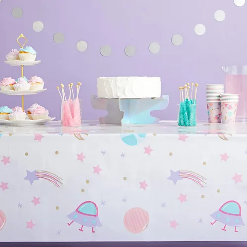 Miniatura 2 de Blue Panda Funda rectangular de plástico para mesa espacial, funda de plástico desechable duradera, decoración de fiesta de galaxia y decoraciones